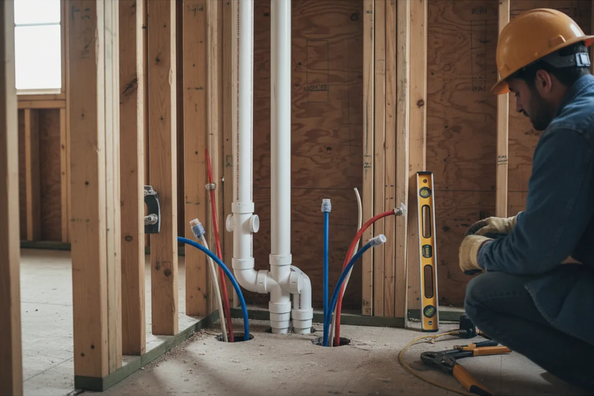 Drain and supply rough-in during Sump Pump Repair in Centerfield